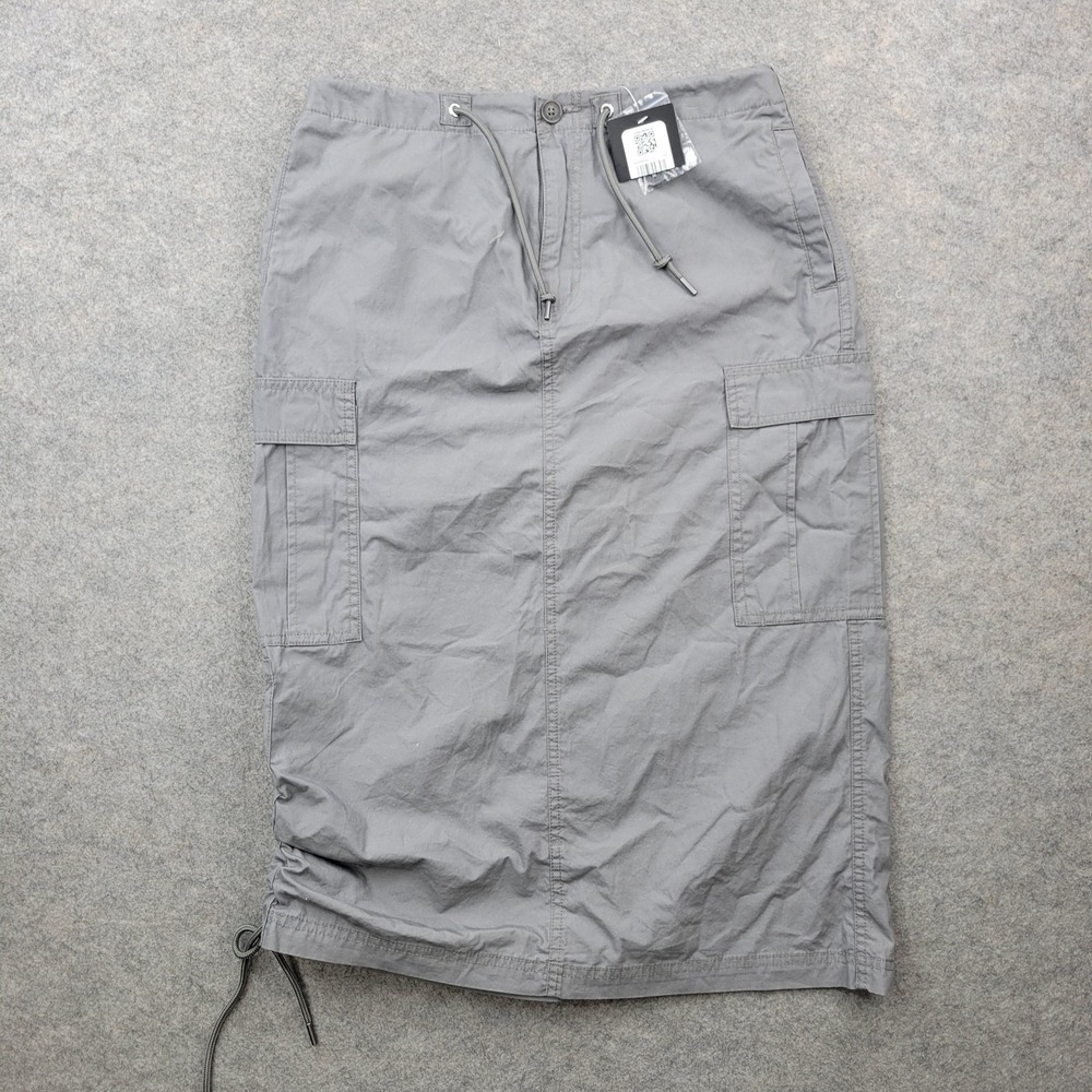 Converse Skirt Womens Medium Gray Cargo Twill Drawstring Midi Pockets Casual